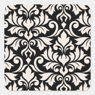 Sticker Carré Flourissant Damask Art I Cream sur Black