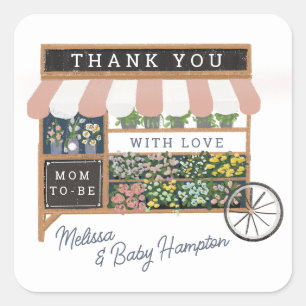 Sticker Carré Flower Cart Farmers Marché Baby shower rose Favori