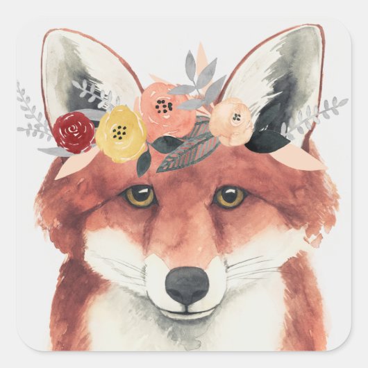 Sticker Carré Flower Crown Forester Fox (Devant)