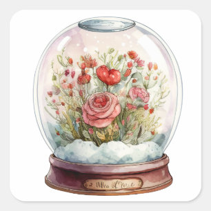 Sticker Carré Flower Heart Snowglobe pour la Saint-Valentin