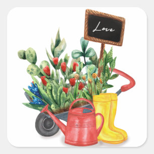 Sticker Carré Flower love tulips arrosage canettes en caoutchouc