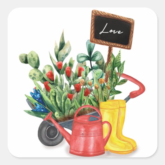 Sticker Carré Flower love tulips arrosage canettes en caoutchouc (Devant)