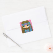 Sticker Carré Flower Power Hippie Chick Headband Big Eyes mignon (Enveloppe)