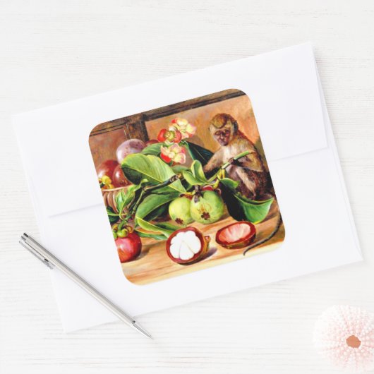 Sticker Carré Flowers and fruit of Mangosteen; Singapore Monkey (Enveloppe)