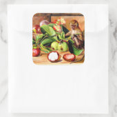 Sticker Carré Flowers and fruit of Mangosteen; Singapore Monkey (Sac)