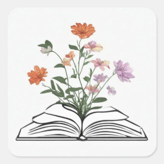 Sticker Carré flowers growing from book