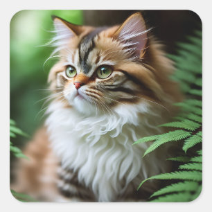 Sticker Carré "Fluff and Cuddles : The Chubby Persian Cat"