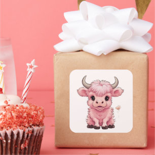 Sticker Carré Fluffy Rose Highlands Scottish Cow