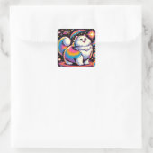 Sticker Carré Fluffy White Chat dans l'espace (Sac)