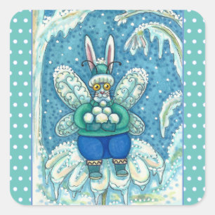 STICKER CARRÉ FLUTTERBUN HIVER WONDERLAND, FUNNY BUNNY RABBIT