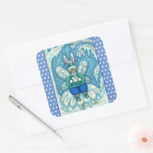 STICKER CARRÉ FLUTTERBUN HIVER WONDERLAND, FUNNY BUNNY RABBIT
