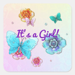 Sticker Carré Flutterby Graffiti Jewel ITS A GIRL