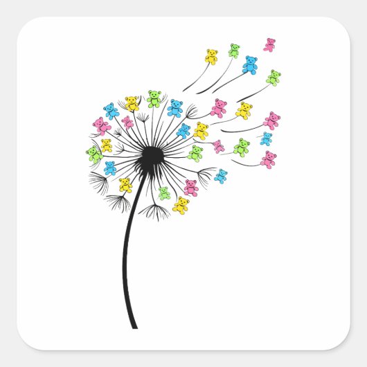 Sticker Carré Flying cute bears dandelion flow (Devant)