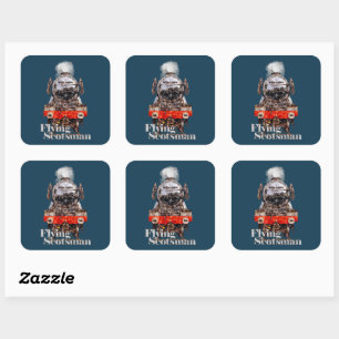 Sticker Carré Flying Scotsman – Illustration de locomotive à vap
