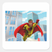 Sticker Carré Flying Superhero Comic Style rouge et jaune héros (Devant)