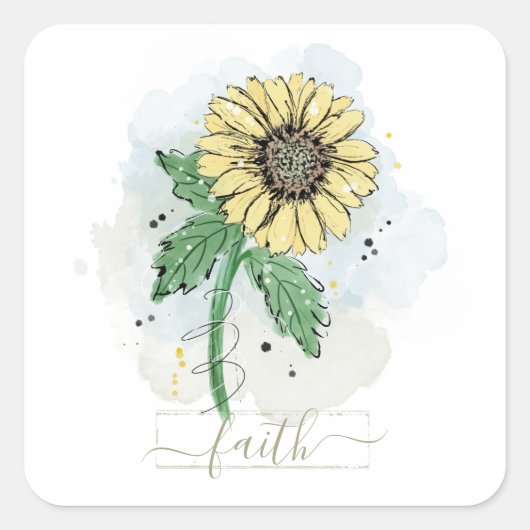 Sticker Carré Foi Fleur Aquarelle Jaune (Devant)