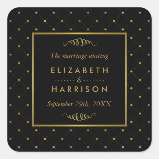 Sticker Carré Foil Black & Gold moderne effet mariage Faveur (Devant)