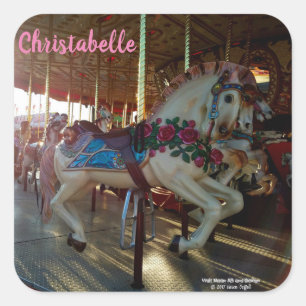 Sticker Carré Foire carnavalesque Carrousel Cheval Merry-Go-Roun