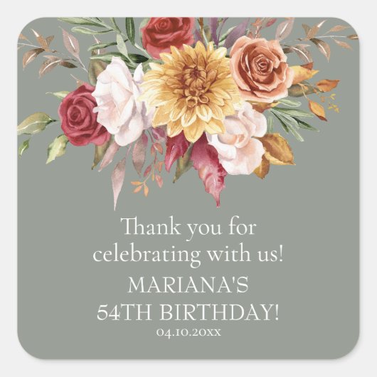 Sticker Carré Foliage d'automne Sage vert fête d'anniversaire Fa (Devant)