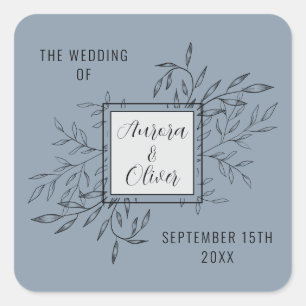 Sticker Carré Foliage délicat   Dusty Blue   Invitation de maria