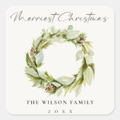 Sticker Carré Folithe vert Wreath d'hiver Joyeux Noël (Devant)
