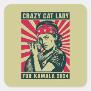 Sticker Carré Folle Dame aux Chats Pour Kamala 2024 