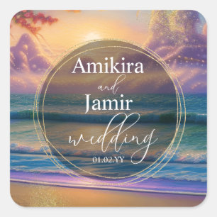 Sticker Carré Fond de mariage pailleté faux plage vibrante