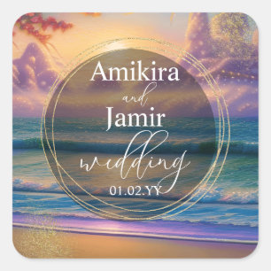 Sticker Carré Fond de mariage pailleté faux plage vibrante
