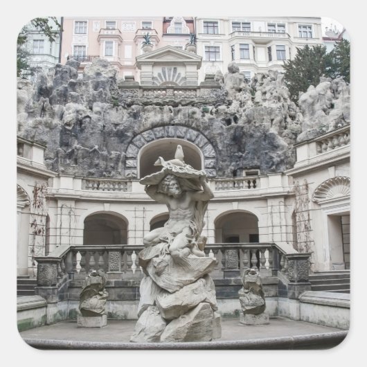 Sticker Carré Fontaine avec statue de Neptune à Prague (Devant)