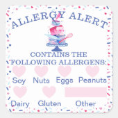 Sticker Carré Food Safety Allergy Alert Fun Bakery Cake & Tools  (Devant)