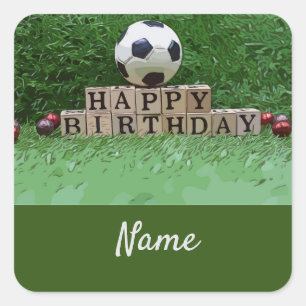 Sticker Carré Football Joyeux Anniversaire avec balle sur la fêt