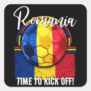 Sticker Carré Football Roumanie Drapeau, Drapeau bleu jaune rétr