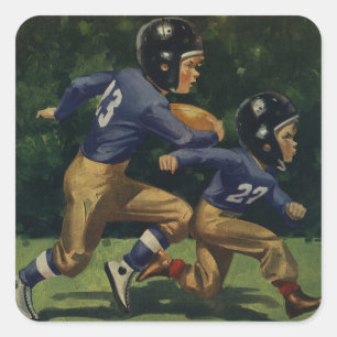 Sticker Carré Football Vintage, Enfants, Garçons Jouant au Sport