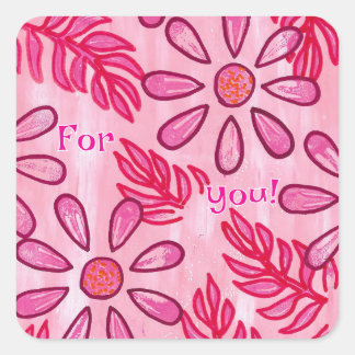 Sticker Carré For you, pink flower stickers, custom