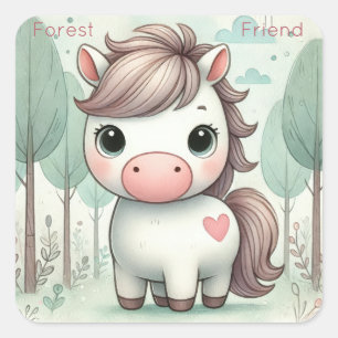 Sticker Carré Forest Friend Cute Pony Pastel