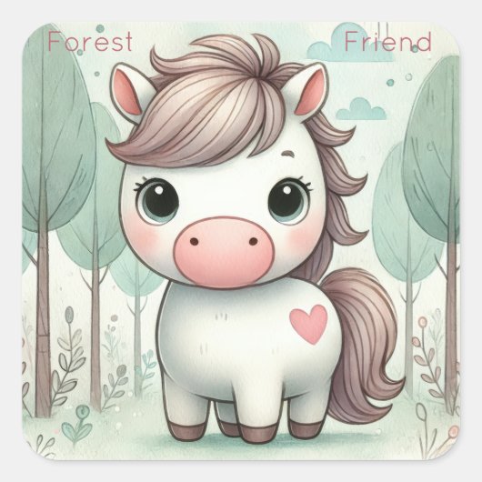 Sticker Carré Forest Friend Cute Pony Pastel (Devant)