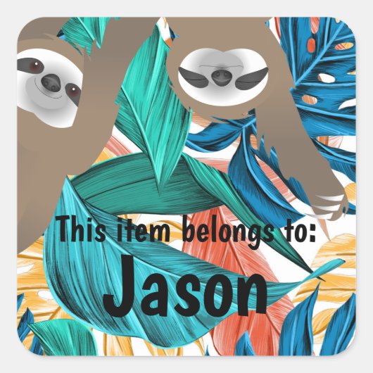 Sticker Carré Forêt colorée avec emplacement avec nom (Devant)