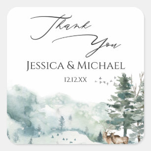 Sticker Carré Forêt de bois d'aquarelle