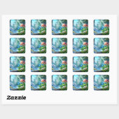 Sticker Carré Forêt de Champignons (Feuille)