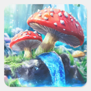 Sticker Carré Forêt de Champignons