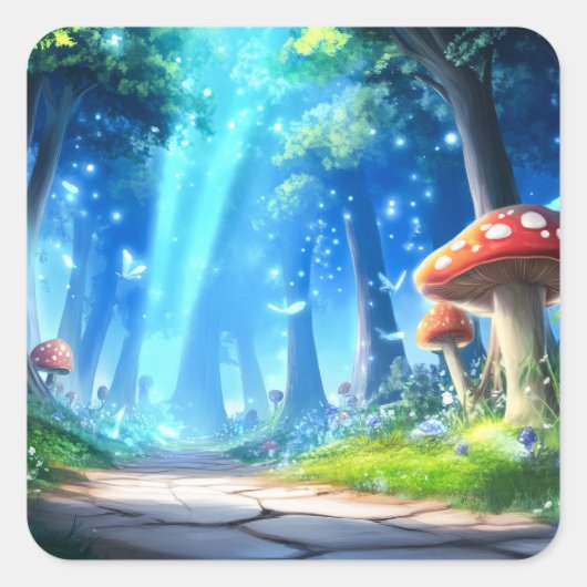 Sticker Carré Forêt de champignons (Devant)