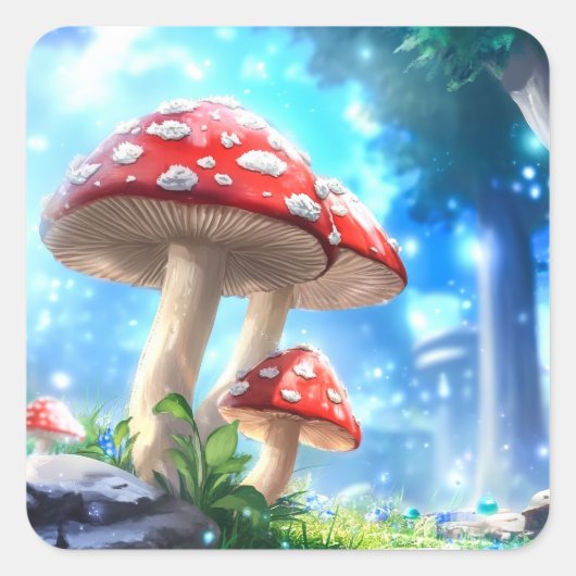 Sticker Carré Forêt de Champignons (Devant)