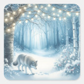 Sticker Carré Forêt de Noël enchantée Wolf Magique (Devant)