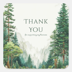 Sticker Carré Forêt de pins élégante Montagne aquarelle Rustique