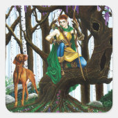 Sticker Carré Forêt d'elfes de Chien Vizsla (Devant)