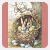 Sticker Carré Forêt d'oeufs de Pâques de lapin (Devant)