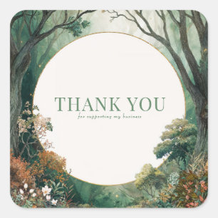 Sticker Carré Forêt Enchantée Arbres Rustiques Paillettes Dorées
