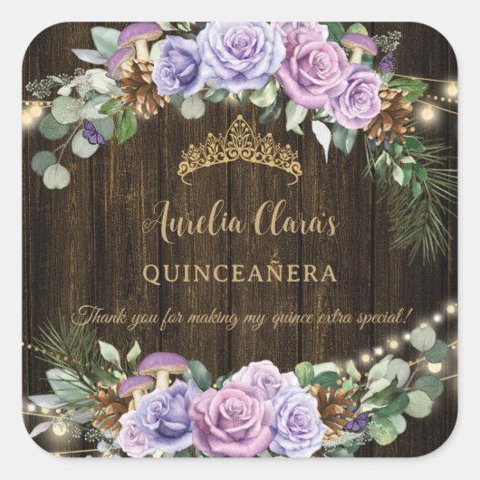 Sticker Carré Forêt Enchantée Rustique violet Floral Quinceañera (Devant)