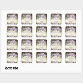 Sticker Carré Forêt Enchantée Rustique violet Floral Quinceañera (Feuille)