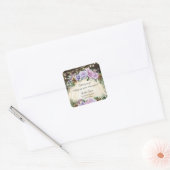 Sticker Carré Forêt Enchantée Rustique violet Floral Quinceañera (Enveloppe)